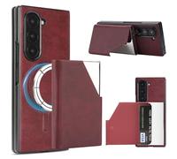 JIAONASHIJIA Custodia magnetica per Samsung Galaxy Z Fold 7, in pelle, con blocco RFID 2 in 1, porta carte di credito rimovibile, antiurto, supporto per specchio cosmetico, rosso