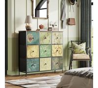 JiaOyu Cassettiera vintage con 9 cassetti in tessuto, toletta bohemien per TV, struttura in metallo e pannello in legno, per soggiorno, camera da letto e corridoio (9 cassetti-B)