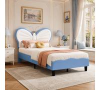 JiaOyu Lettino per bambini 90 x 190 cm, letto singolo LED imbottito con rete a doghe per ragazze, letto imbottito con testiera regolabile per camera dei bambini, senza materasso (farfalla blu)