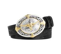 JIARY Cintura Cowboy Uomo, Cinture da Cowgirl Western per Uomo E Donna, Cintura Occidentale Goffrate con Fibbia Longhorn Bull, per Jeans E Pantaloni,Black b,125CM/49.2''