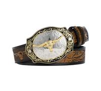 JIARY Cintura Cowboy Uomo, Cinture da Cowgirl Western per Uomo E Donna, Cintura Occidentale Goffrate con Fibbia Longhorn Bull, per Jeans E Pantaloni,A Camel,125CM/49.2''