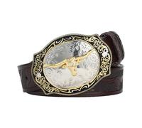 JIARY Cintura Cowboy Uomo, Cinture da Cowgirl Western per Uomo E Donna, Cintura Occidentale Goffrate con Fibbia Longhorn Bull, per Jeans E Pantaloni,Coffee a,120CM/47.3''