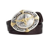 JIARY Cintura Cowboy Uomo, Cinture da Cowgirl Western per Uomo E Donna, Cintura Occidentale Goffrate con Fibbia Longhorn Bull, per Jeans E Pantaloni,Coffee b,110CM/43.3''
