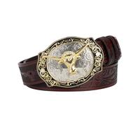 JIARY Cintura Cowboy Uomo, Cinture da Cowgirl Western per Uomo E Donna, Cintura Occidentale Goffrate con Fibbia Longhorn Bull, per Jeans E Pantaloni,Brown c,105CM/41.3''