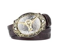 JIARY Cintura Cowboy Uomo, Cinture da Cowgirl Western per Uomo E Donna, Cintura Occidentale Goffrate con Fibbia Longhorn Bull, per Jeans E Pantaloni,Coffee c,130CM/51.2''