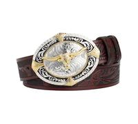 JIARY Cintura Cowboy Uomo, Cinture da Cowgirl Western per Uomo E Donna, Cintura Occidentale Goffrate con Fibbia Longhorn Bull, per Jeans E Pantaloni,Brown b,120CM/47.3''
