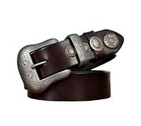 JIARY Cintura Occidentale per Uomo E Donna, Cintura Western Cowboy Uomo, Fibbia Incisa Vintage Cintura in Vera Pelle Casual per Jeans E Pantaloni,Marrone,100CM/39.4''