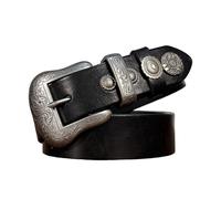 JIARY Cintura Occidentale per Uomo E Donna, Cintura Western Cowboy Uomo, Fibbia Incisa Vintage Cintura in Vera Pelle Casual per Jeans E Pantaloni,Nero,100CM/39.4''