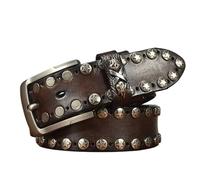 JIARY Cintura Uomo Borchiata, Cintura de Occidentale Rivetti Punk Moda Casual, Cinture in Pelle Western Roccia Vintage Regolabile con Fibbia ad Ardiglione in Metallo,Marrone,115CM/45.3''