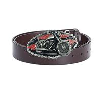 JIARY Cintura Uomo Pelle, Cintura da Cowboy Occidentale con Cintura Punk con Testa con Fibbia in Lega con Motivo Motociclistico,Marrone,120CM/47.3''