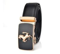 JIARY Cintura Uomo Pelle Cricchetto, Cintura da Cowboy Occidentale, Cintura Regolabile per Affari con Fibbia Quadrata Decorativa in Lega con Motivo Animale Cavallo,Black a,120CM/47.3''