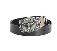 JIARY Cintura Uomo Serie Toro Longhorn, Cintura da Uomo Cowboy Western, Cintura in Vera Pelle con Fibbia in Lega con Motivo a Testa di Toro,Black a,110CM/43.3''
