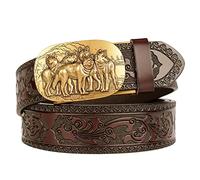 JIARY Cintura Western Uomo,Cintura in Pelle da Uomo, Cinture Occidentali per Uomo Cowboy, Cintura in Pelle con Fibbia in Metallo con Testa di Lupo,Brown b,120cm/47.2''