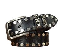 JIARY Cinture da Uomo in Pelle di Vacchetta Casual con Borchie alla Moda per Jeans Cintura con Rivetti Punk Rock con Fibbia per Uomo,Nero,130CM/51.2''