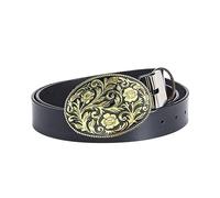 JIARY Cinture Uomo Pelle, Cintura da Cowboy Western, Cintura con Fibbia in Lega Ovale con Motivo Floreale Oro Cintura Vintage,Nero,105CM/41.3''