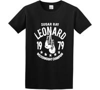 jiashunbi Men's Sugar Ray Leonard Black Boxing Training T-Shirt Print Tees Short Sleeve O Neck
