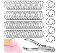 Jiavlyx 100 Pezzi Anelli Metallici, 25/30mm Anelli Rilegatura, Leaf Binder Metallici, Anelli Del Libro, Con Perforatore A Foro Singolo, Per Documenti, Quaderni, Chiavi, Carte E Progetti Fai Da Te