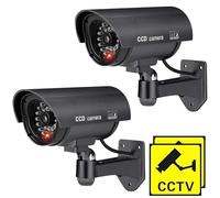 Jiavlyx 2 Pezzi Fotocamera Finta, Dummy Telecamera Di Sorveglianza Esterna,Telecamera Finta Da Esterno, Con Luce A LED Rossa Lampeggiante, Telecamera Di Sicurezza Fasulla, Per Interno Ed Esterno