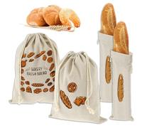 Jiavlyx 4 Pezzi Pane Salvafreschezza, Sacchetto di Pane di Lino, (64 * 16CM/38 * 31CM) Sacchetto Portapane, Brotbeutel con Coulisse, per Prodotti da Forno Frutta e Verdura