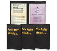 jiawaggag 1 confezione porta carte auto con custodia a 3 persiane trasparente custodia per carta grigia porta documenti veicolo 20 x 16 cm per tasca con licenza di condurre la carta d'identità, Nero