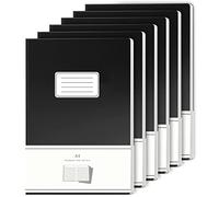 JiaWei Confezione da 6 Quaderni A4, Quadretti, 32 fogli, 64 pagine, 80 g/m², Quaderno, carta protettiva per gli occhi, copertina in carta artistica Nera