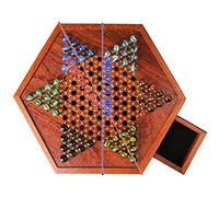 Jiawu Gioco da Tavolo a Dama Cinese, Gioco da Tavolo in Legno con capacità di 6 Giocatori in Legno Naturale, Dama Cinese Esagonale con Cassetti e Biglie per Riunioni di Famiglia, Feste e Viaggi