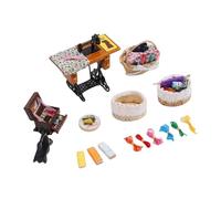 Jiawu Kit Macchina da Cucire in Miniatura, Macchina da Cucire per Casa delle Bambole Vintage Dipinta a Mano, Mobili in Miniatura per Casa delle Bambole con Cestino in Tessuto, Cestino per Ricamo e