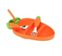 Jiawu Kit per lo Svezzamento del Bambino con Aspirazione, una Forma di Carota Resistent Al Calore, Kit per L 'alimentazione del Bambino in Silicone Diviso con Forchetta, Cucchiaio e (ORANGE)