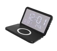 Jiawu Orologio di Ricarica Wireless a Ricarica Rapida da 15 W con Specchio LED, Elettronico da Comodino, Design Pieghevole per Risparmiare Spazio, Materiale Siliconico Antiscivolo (BLACK)