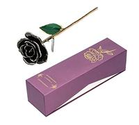 Jiawu Rosa Floreale Placcata Oro 24K con Base per San Valentino | Resina di lunga durata conservata, regalo di anniversario, texture realistica dei petali, ornamento per la casa, sorpresa