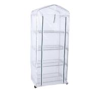Jiawu Serra, Copertura in PE Resistente Al Gelo a 4 Livelli, Ruote Girevoli a 360°, Porta con Cerniera, Piccola Serra con Ruote Piccola a 4 Livelli, con Design Salvaspazio per Uso Interno Ed Esterno