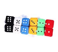 Jiawu Set di Dadi di Peluche Morbidi, 12 Dadi Colorati Appesi, per | Simpatico ciondolo per borsa con materiale peluche, decorazione per specchietto auto, giocattolo antistress comprimibile,