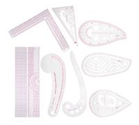 Jiawu Set di Righelli per Abbigliamento Multiuso da 9 Pezzi, Modello di Disegno su Misura per Cucire Curva di Taglio in PVC Trasparente con Linee in Scala Rossa, Modelli per Trapuntatura Leggeri e