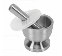 Jiawu Set Mortaio e Pestello, Ciotola per Tritare Macinino Dal Design Resistente in Acciaio Inossidabile 304, Macchina per Pesto con Coperchio e Base Antiscivolo per Schiacciare l'aglio da (S550 ml