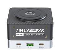 Jiawu Stazione di Ricarica 7 in 1, Caricatore USB Magnetico Veloce per più Dispositivi, Stazione di Ricarica Versatile per la Casa e in Viaggio (Spina europea)