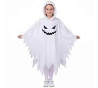 JIAWWAN Costume da Fantasma Bambino di Halloween, Costume Fantasma Bianco Bambini, Vestito Fantasma con Cappuccio Bambina, Mantello Fantasma per Halloween, Carnevale, Cosplay Party (L, 10-12 Jahre)