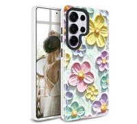 JIAXIUFEN Custodia per Galaxy S25 Ultra Sparkle Glitter Retro Pittura a Olio Stampato Fiore Design Antiurto Cover Custodia per Samsung Galaxy S25 Ultra 5G 6.9 pollici Menta Colorata