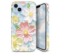 JIAXIUFEN Custodia per iPhone 12 Mini Sparkle Glitter Retro Pittura a Olio Stampato Disegno Fiore Sottile Antiurto Protettiva TPU Morbido Silicone Cover Cassa Del Telefono Blu Rosa