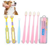Jiaxix Kit di 3 spazzolini da denti per cani e gatti di piccola taglia, spazzolino da denti a 360º con setole morbide e nano, per la cura dentale del gatto, igiene orale, blu e rosa