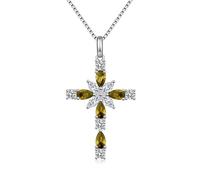 JiaYang Collana a croce in argento sterling per le donne, 12 pietre di nascita colore zirconia cubica ciondolo a doppia croce fede Gesù cristiano gioielli, Argento sterling