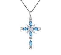 JiaYang Collana a croce in argento sterling per le donne, 12 pietre di nascita colore zirconia cubica ciondolo a doppia croce fede Gesù cristiano gioielli, Argento sterling