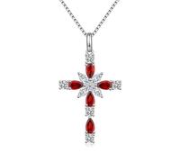 JiaYang Collana a croce in argento sterling per le donne, 12 pietre di nascita colore zirconia cubica ciondolo a doppia croce fede Gesù cristiano gioielli, Argento sterling