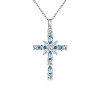 JiaYang Collana a croce in argento sterling per le donne, 12 pietre di nascita colore zirconia cubica ciondolo a doppia croce fede Gesù cristiano gioielli, Argento sterling