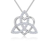 JiaYang Collana celtica irlandese in argento Sterling 925 con ciondolo a forma di nodo d'amore Trinity e pietra portafortuna per donne e donne, Argento sterling
