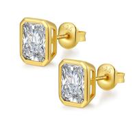 JiaYang Orecchini a bottone con diamanti simulati baguette in argento sterling 925 per uomo e donna Orecchini con zirconi taglio princess scintillanti CZ Diamonda da 7 mm