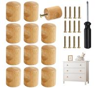 Jiayaus 12 pomelli originali per mobili, in legno, con viti, 24 mm, in legno naturale, per armadi, cassetti, toeletta e guardaroba