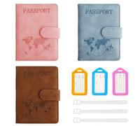 Jiayaus 3 Porta Passaporto e 3 Etichetta Valigia Aereo, Pelle Pu Custodia Passaporto Italiano con Blocco RFID, Porta Documenti per Carte Di Credito, D'Identità e Documenti Di Viaggio