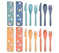 Jiayaus Set di 4 Posate da Viaggio con Custodia - Motivo A Coniglio, Portaposate Plastico Riutilizzabili, Posate Portatili per Viaggio, Picnic, Scuola (4 Colore)