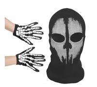 JiaYiXu Maschera da fantasma con teschio, passamontagna a testa intera, per cosplay, con guanti da scheletro, per bici, skateboard, moto, snowboard