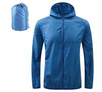 JiaYouLC Giacca impermeabile leggera ripiegabile da donna con cappuccio impermeabile in una borsa protezione solare antivento giacca antipioggia, Blu, M